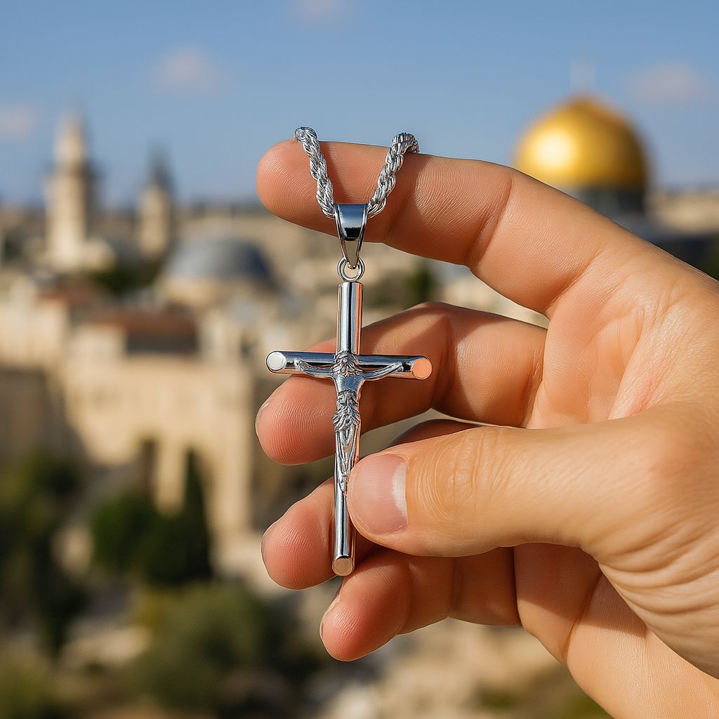 Sterling Silver Crucifix Necklace - Handcrafted in Jerusalem