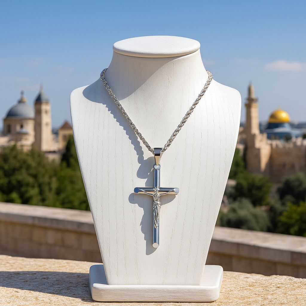 Sterling Silver Crucifix Necklace - Handcrafted in Jerusalem