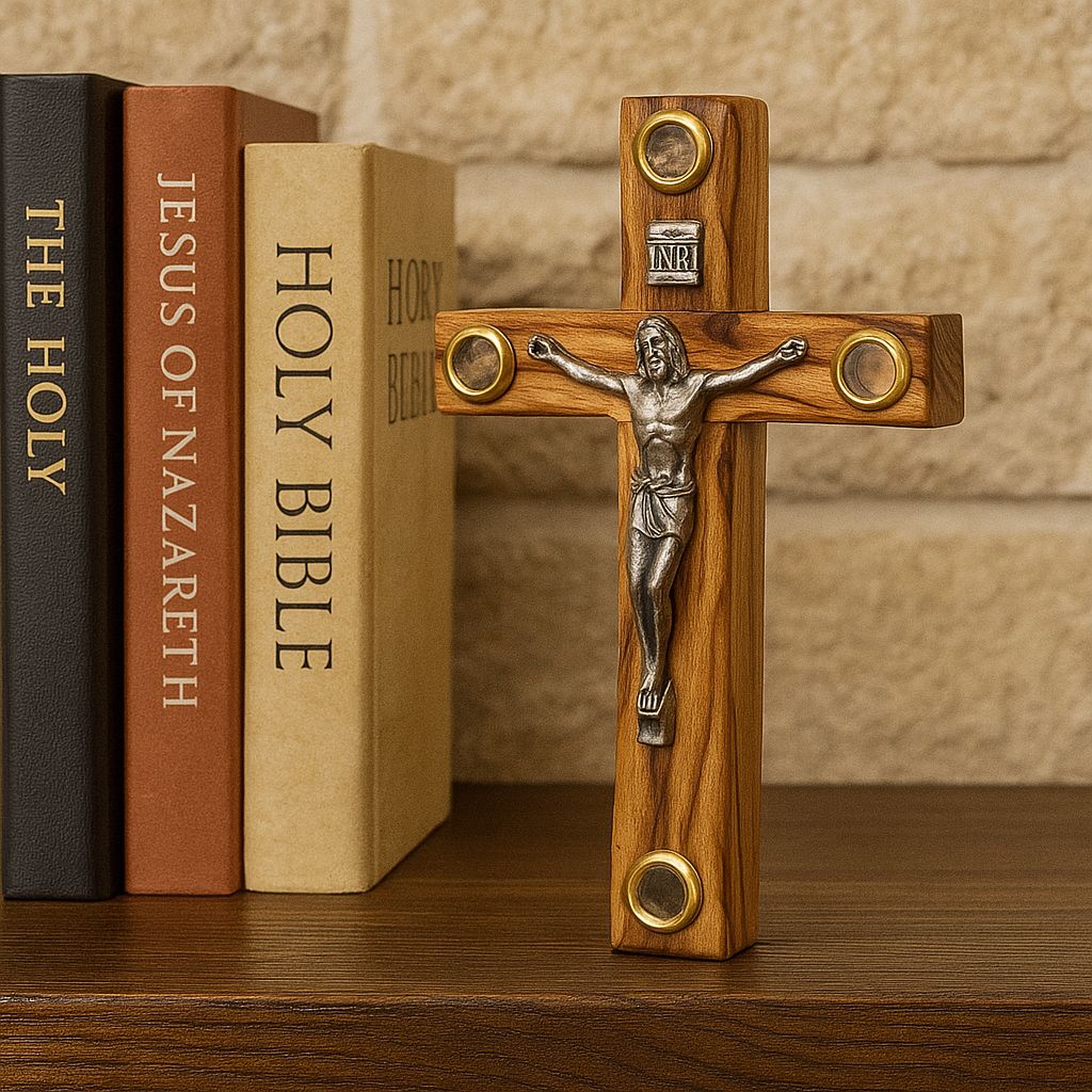 Authentic Jerusalem Crucifix - Olive Wood & Holy Land Relics