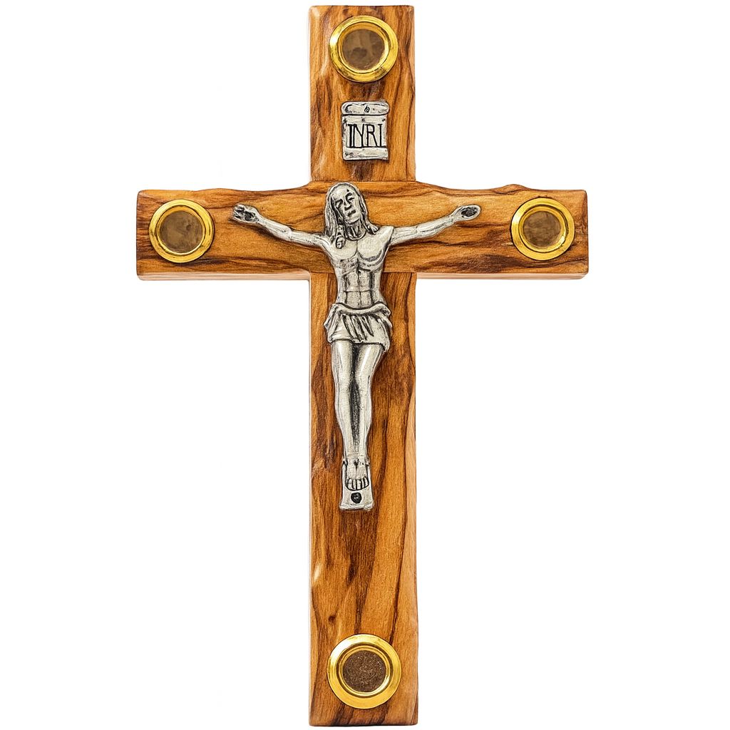 Authentic Jerusalem Crucifix - Olive Wood & Holy Land Relics