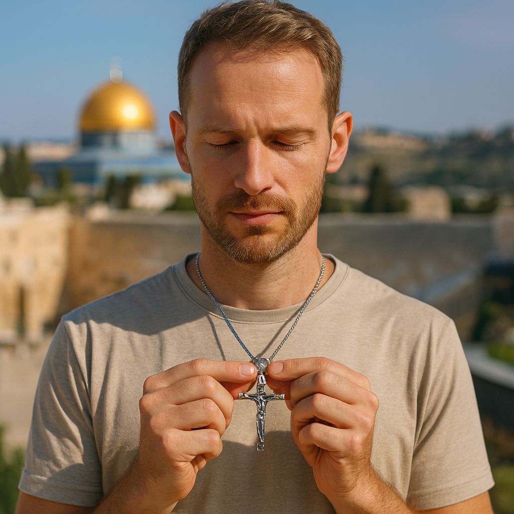Crucifix Necklace Men - Handcrafted in Jerusalem & Blessed