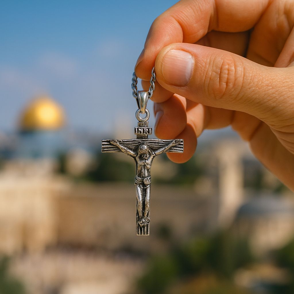 Crucifix Necklace Men - Handcrafted in Jerusalem & Blessed