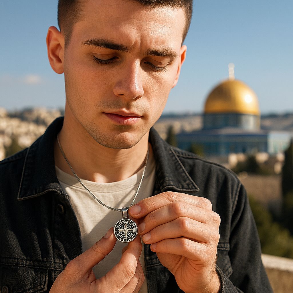 St Benedict Medal Necklace - Handcrafted in Jerusalem, Blessed
