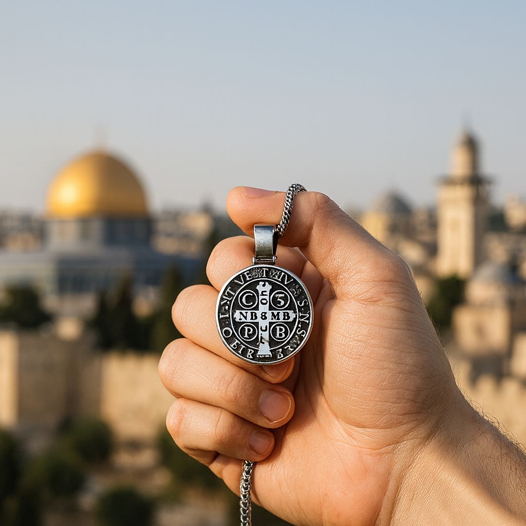 St Benedict Medal Necklace - Handcrafted in Jerusalem, Blessed