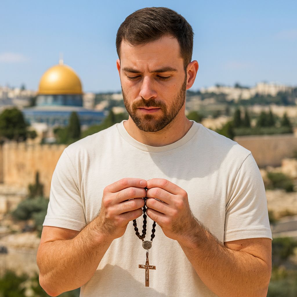 Wooden Rosary Beads Handcrafted in Jerusalem & Blessed Cross