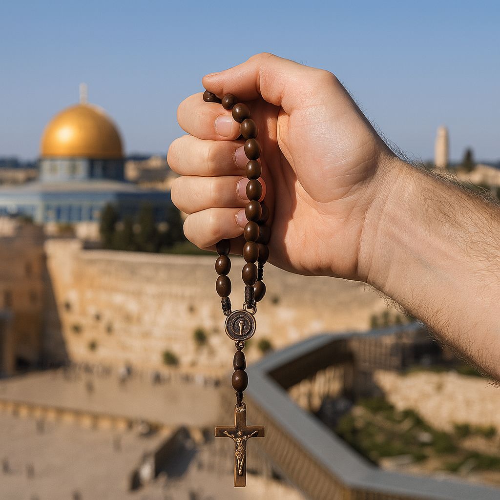 Wooden Rosary Beads Handcrafted in Jerusalem & Blessed Cross