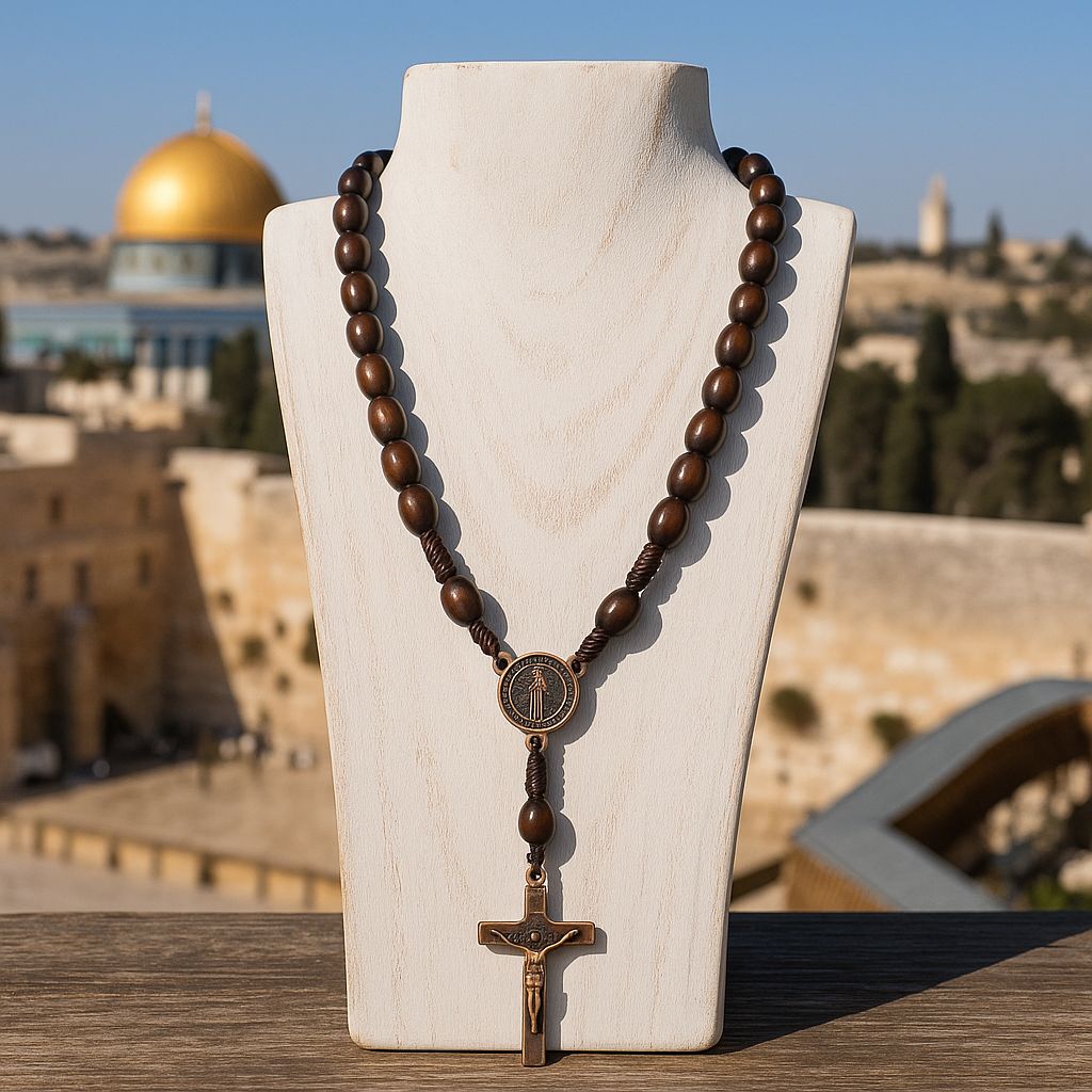 Wooden Rosary Beads Handcrafted in Jerusalem & Blessed Cross
