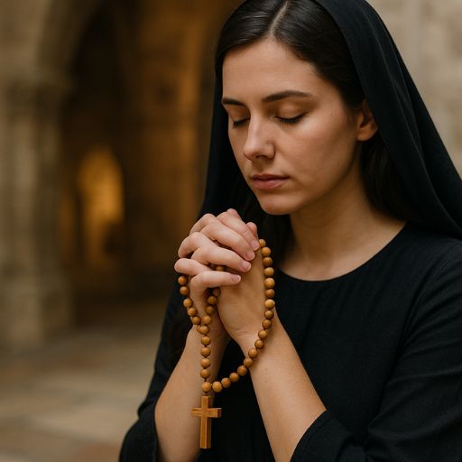 How many beads on a rosary - christian girl praying with rosary in her hand