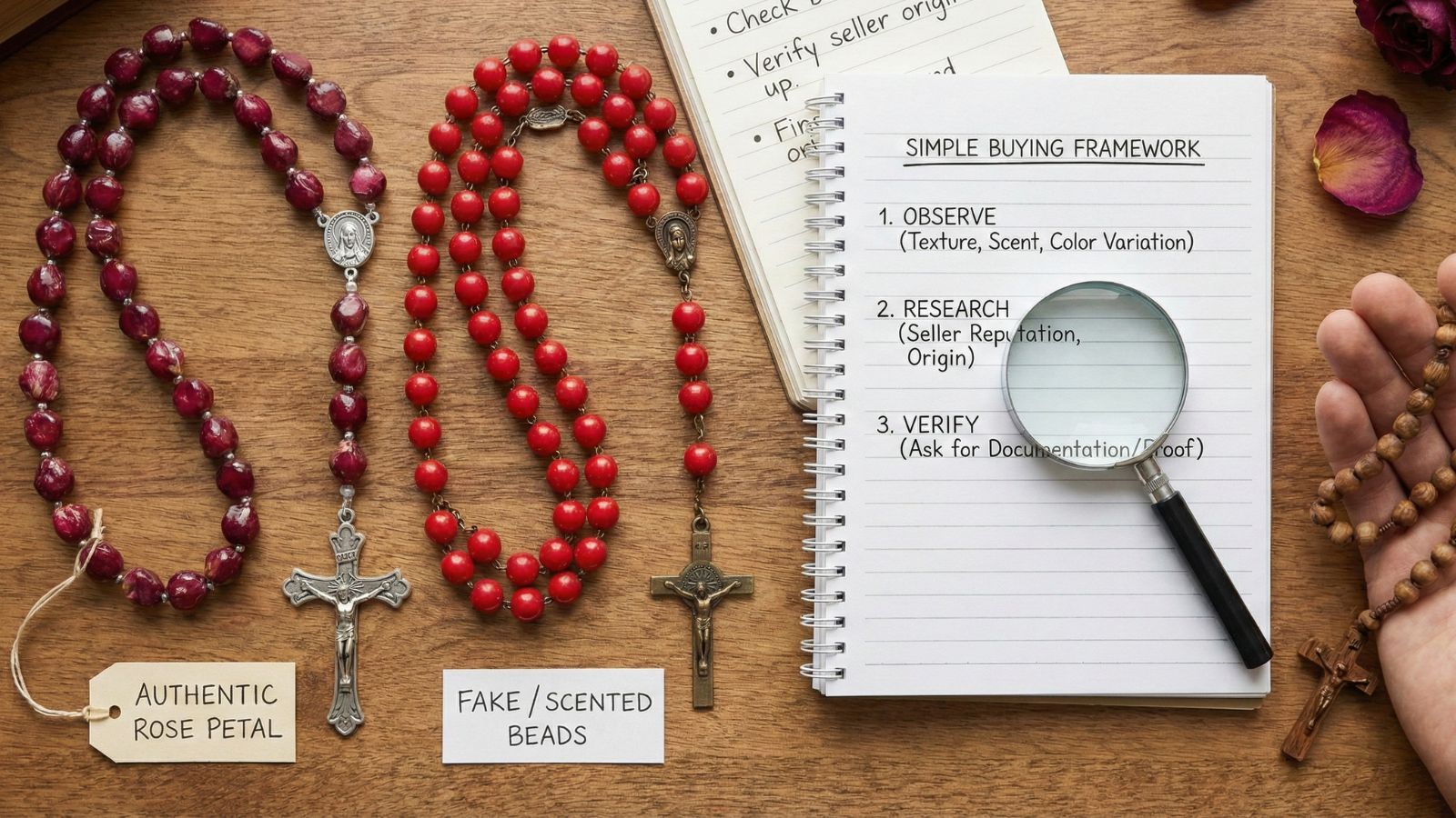 Rose Petal Rosaries - Authentic vs. Fake